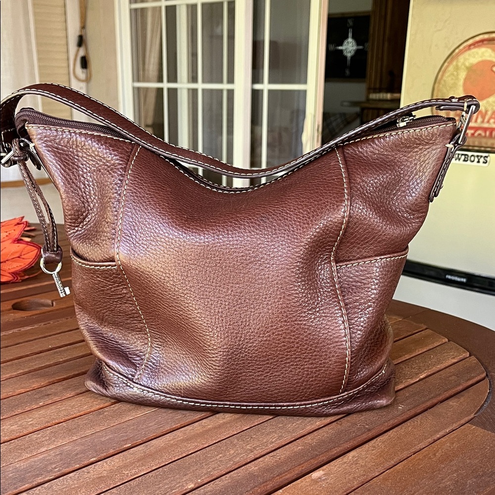 FOSSIL rich dark brown pebble leather hobo bucket bag